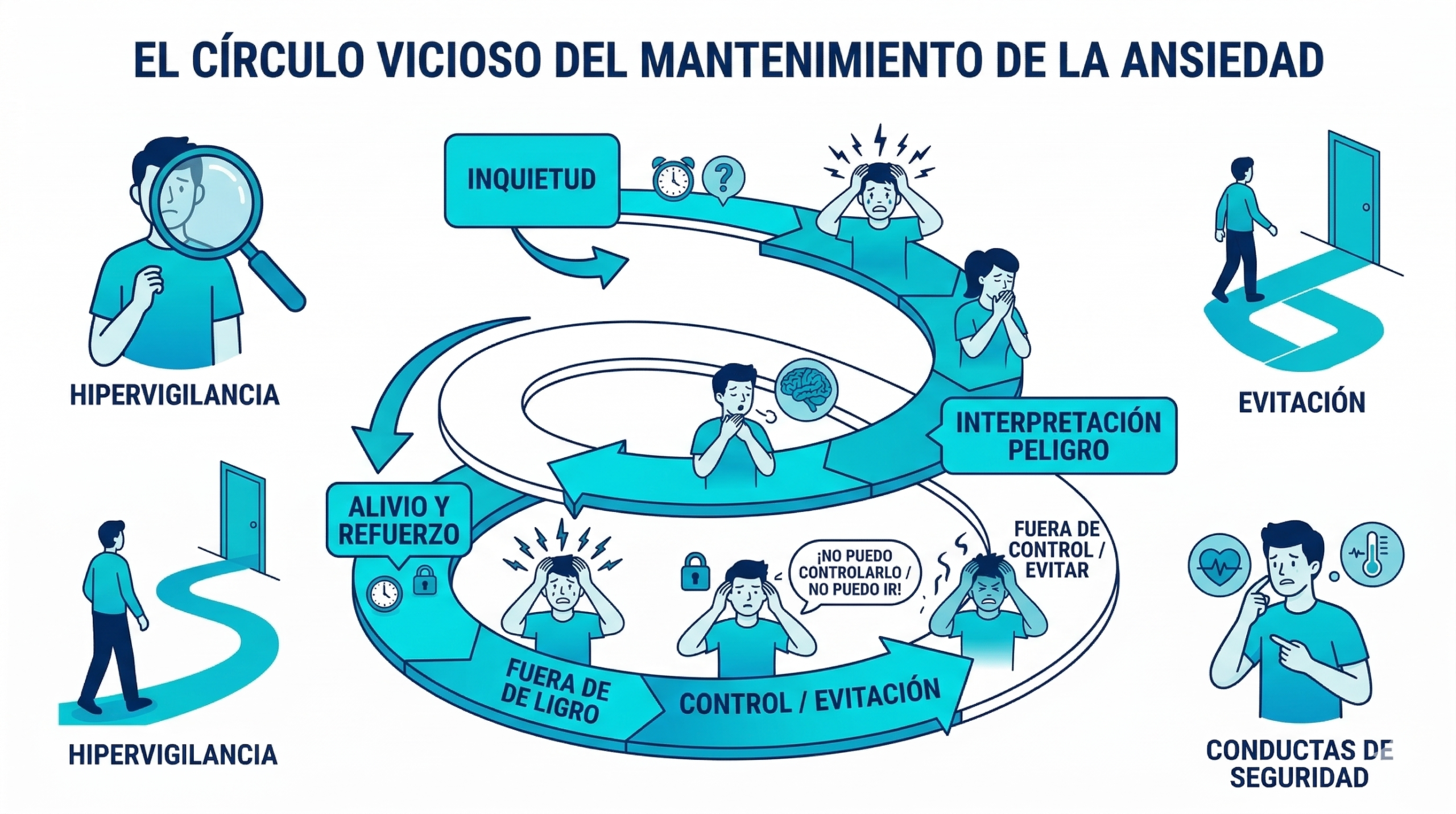 Diagrama clínico del círculo vicioso y ciclo de mantenimiento de la ansiedad
